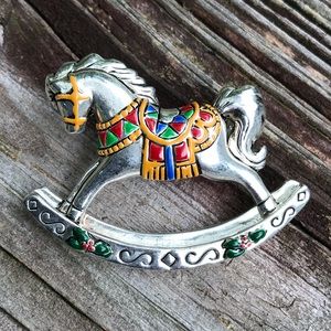Silver Tone & Enamel Rocking Horse Slide Pendant